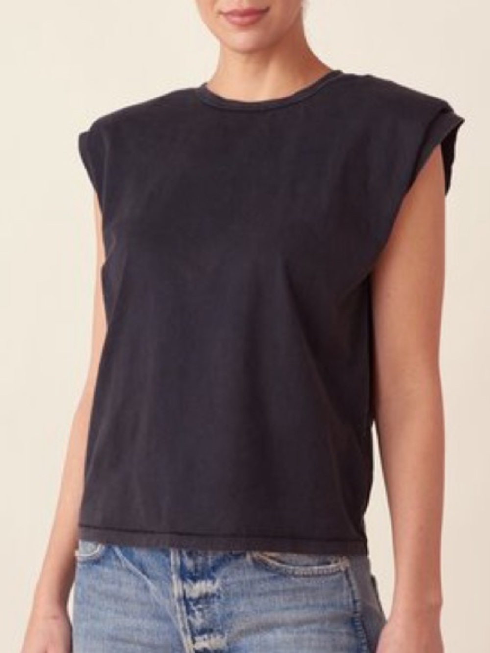 Anine Bing Tanner Shoulder Tank Top in Washed Black 100% Cotton Size Small